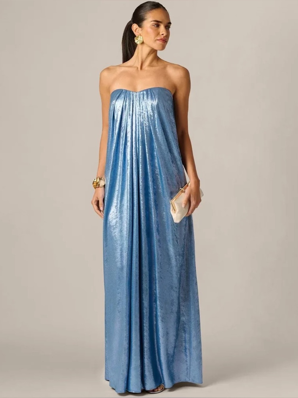 Adrianna Papell Azure Blue Metallic Strapless Gown Size 2